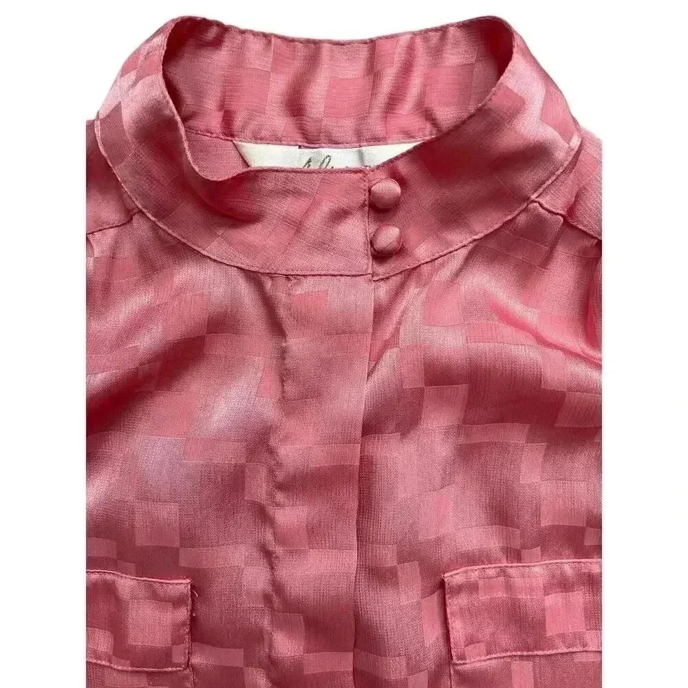 Vintage Alicia Women's Satin Style Long Sleeve Blouse Pink Size 10 Button Front - Picture 6 of 14